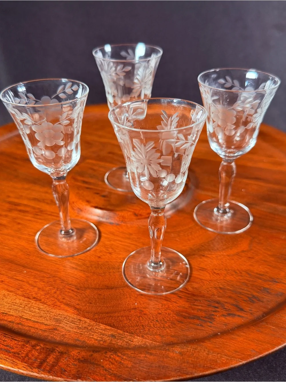 Etched Crystal Cordial Glasses - Clear Floral Design (Set of 4)